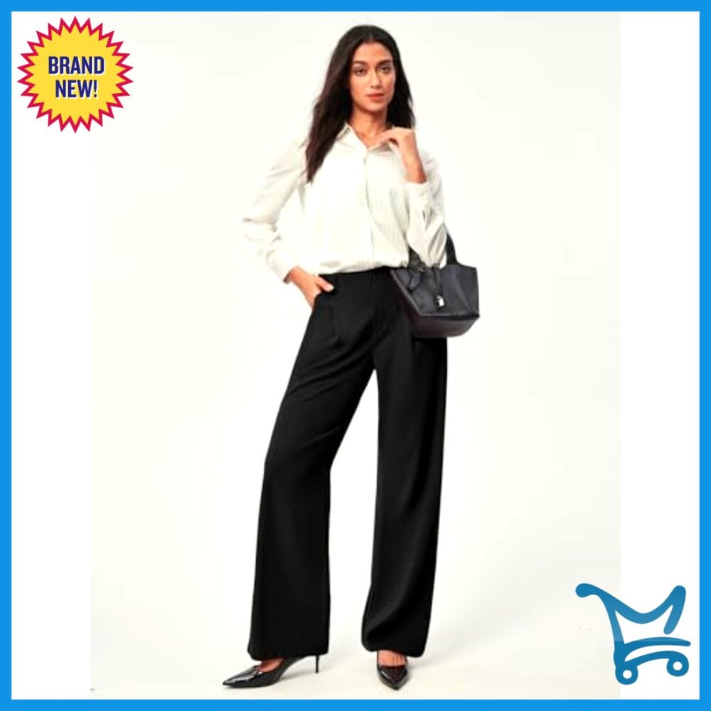 Wide Leg Work Pants with Elastic Waist, Waffle Texture, 26/28" Inseam - Picture 3 of 7